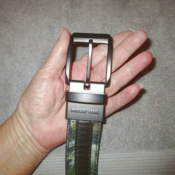 Mossy Oak Mens Leather Camo Belt Size L Pewter Buckle Hunting Western Casual - Picture 5 of 11